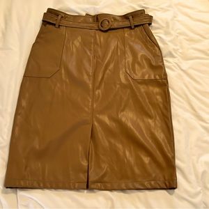 Faux leather high waisted midi skirt